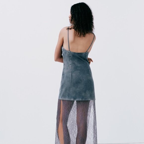 Zara LACE TRIM DENIM DRESS Size M NEW WITH TAG! - Picture 5 of 15